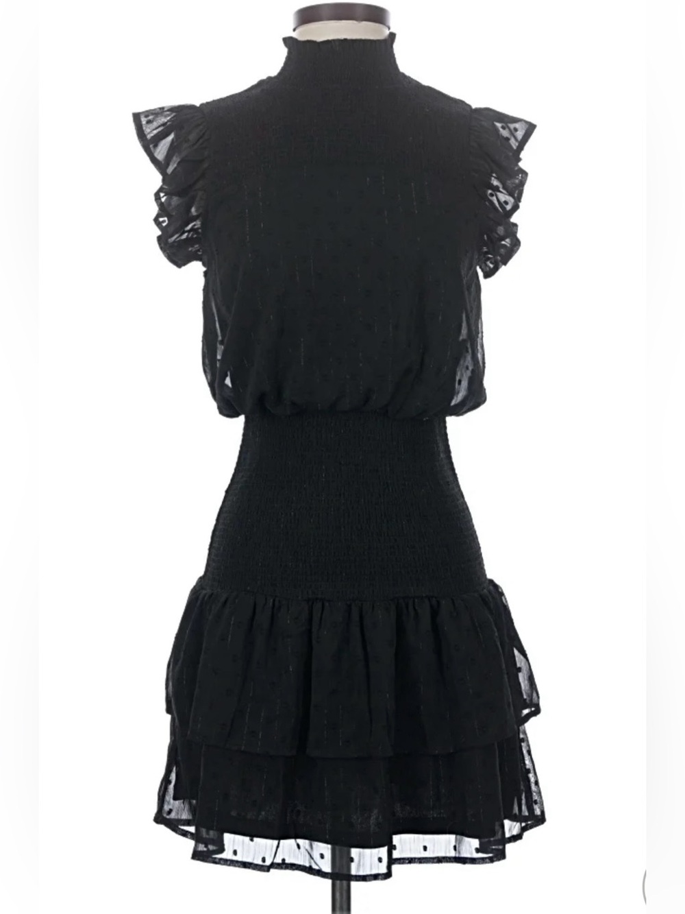 AQUA black and metallic silver pinstriped mini dress size small